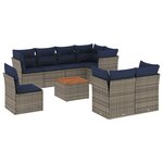 vidaXL Salon de jardin 9 Pièces avec coussins gris résine tressée