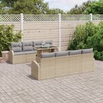 Ensemble de canapés de jardin vidaXL 9 pièces avec coussins beiges en rattan poly