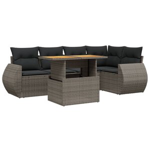 vidaXL Salon de jardin 6 Pièces avec coussins gris résine tressée