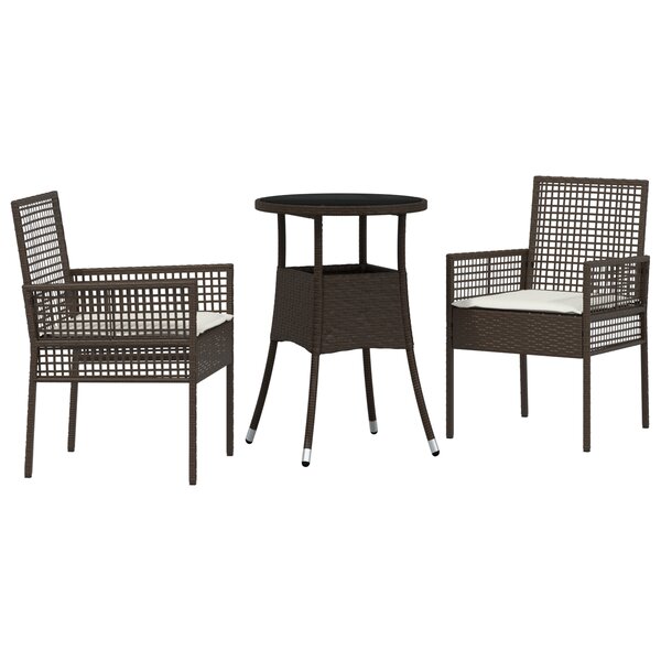 vidaXL Ensemble de Salle à Manger de Jardin 3 Pièces Marron Poly Rattan