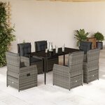 vidaXL Ensemble à manger de jardin et coussins 7 Pièces gris rotin