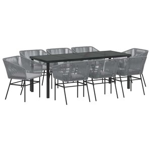 vidaXL Ensemble de salle à manger pour jardin avec coussin 9 Pièces Gris