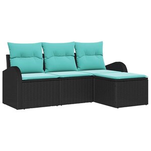 vidaXL Ensemble de Canapés 4 Pièces Noir et turquoise polyrotin