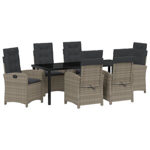 vidaXL Ensemble de Salle à Manger de Jardin 7 Pièces avec Coussins en Rattan Poly Gris