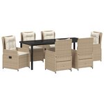 Ensemble salle à manger jardin 7 pièces beige en rotin vidaXL