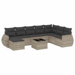 vidaXL Salon de jardin 9 Pièces avec coussins gris clair résine tressée