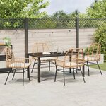 vidaXL Ensemble de repas de jardin 5 pièces avec coussins marron en rotin poly