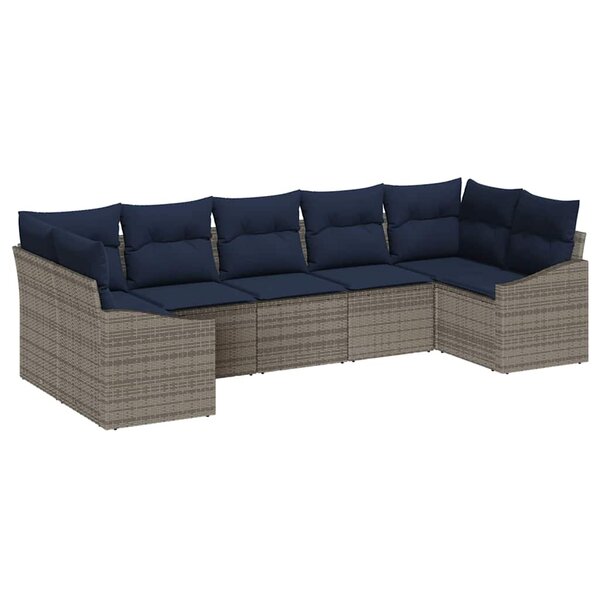 vidaXL Ensemble de canapé de jardin 7 Pièces Gris et bleu marine