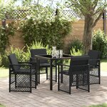 Ensemble de salle à manger de jardin de 5 pièces avec coussins noir en poly rattan