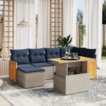 vidaXL Salon de jardin 7 Pièces avec coussins gris résine tressée