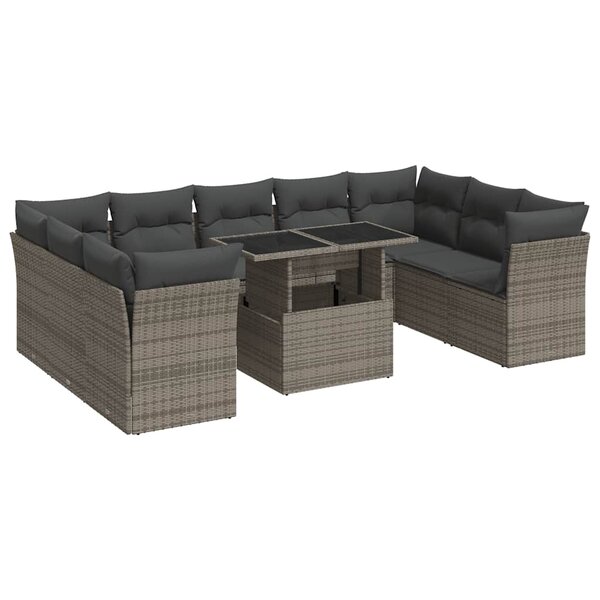 vidaXL Salon de jardin avec coussins 10 Pièces gris résine tressée