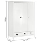 vidaXL Garde-robe à 3 portes Hill Blanc 127x50x170 cm Bois pin solide