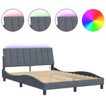 vidaXL Cadre de lit avec lumières LED gris foncé 140x190 cm velours