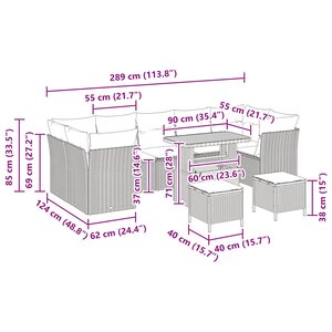 vidaXL Ensemble de canapé de jardin avec coussin 10 Pièces Noir