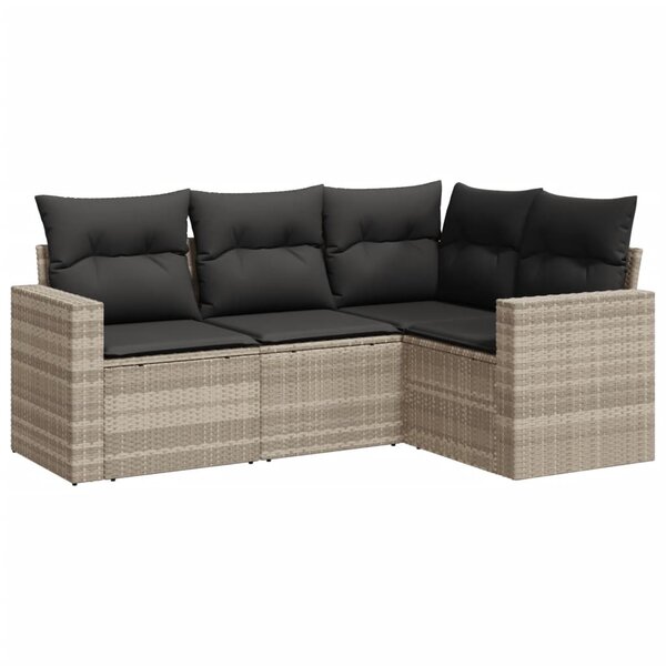 vidaXL Salon de jardin 4 Pièces avec coussins gris clair résine tressée