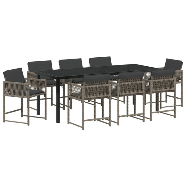 vidaXL Set de Salle à Manger de Jardin 9 pièces avec Coussins Gris Poly Rattan