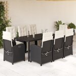 vidaXL Ensemble à manger de jardin 9Pièces coussins noir résine tressée