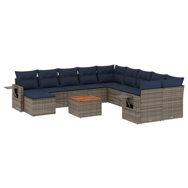 vidaXL Salon de jardin avec coussins 12 Pièces gris résine tressée