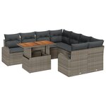 vidaXL Ensemble de salle à manger de jardin de 9 pièces avec coussins Gris Poly Rattan Acacia
