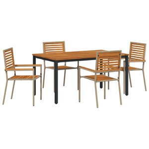 Ensemble de salle à manger jardin 5 pièces vidaXL Beige Poly Rattan Acacia