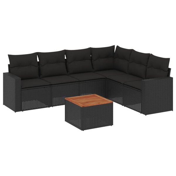 vidaXL Salon de jardin 7 Pièces avec coussins noir résine tressée