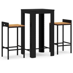 vidaXL Ensemble de bar jardin 3 Pièces noir poly rotin/bois massif acacia