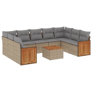 vidaXL Salon de jardin avec coussins 10 Pièces beige résine tressée
