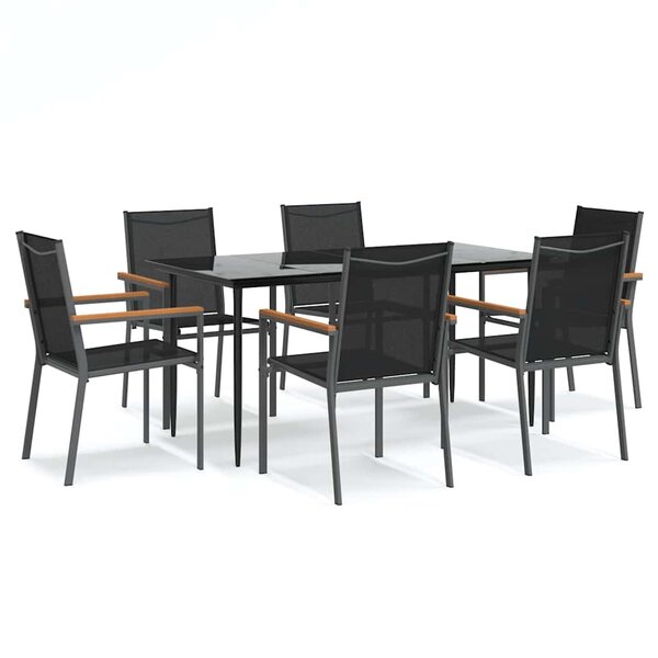 vidaXL Ensemble à manger de jardin 7 Pièces noir textilène et acier