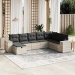 vidaXL Salon de jardin 8 Pièces avec coussins gris clair résine tressée