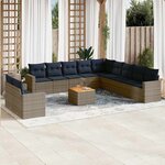 vidaXL Salon de jardin avec coussins 12 Pièces gris résine tressée