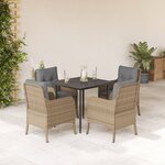 vidaXL Ensemble à manger de jardin avec coussins 5Pièces Beige poly rotin