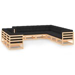 vidaXL Salon de jardin 10 Pièces avec coussins anthracite Pin massif