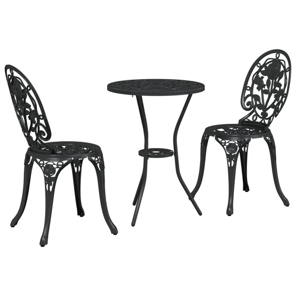 Set de Bistro de Jardin 3 Pièces en Aluminium Couleur Noir