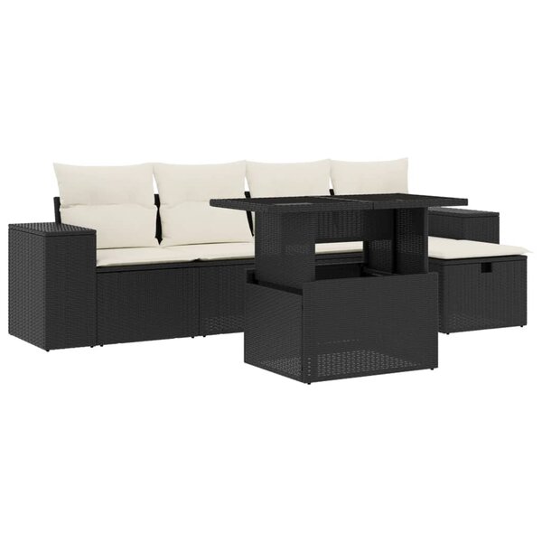 vidaXL Salon de jardin 6 Pièces avec coussins noir résine tressée