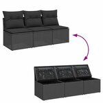 vidaXL Canapé de jardin avec coussins 3 places en polyrotin noir