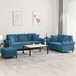 vidaXL Ensemble de canapés 3 Pièces avec coussins bleu velours