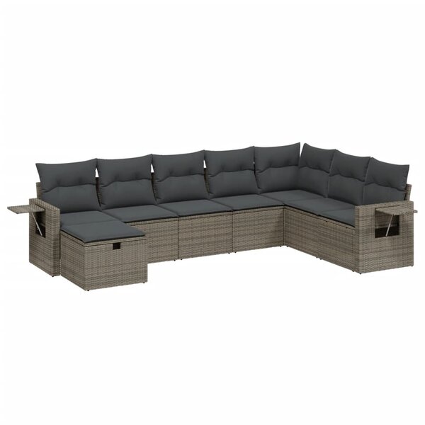 vidaXL Salon de jardin 8 Pièces avec coussins gris résine tressée