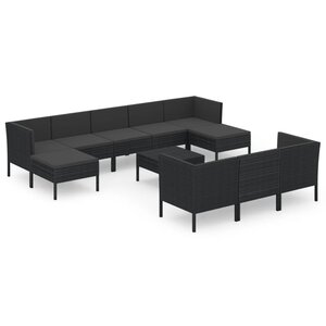 vidaXL Salon de jardin 11 Pièces avec coussins Résine tressée Noir