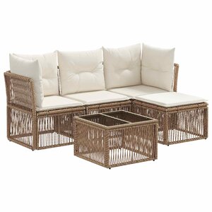 vidaXL Ensemble de canapé de jardin 5 Pièces Beige polyrotin