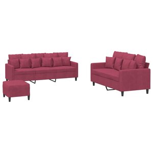 vidaXL Ensemble de canapés 3 Pièces avec coussins Rouge bordeaux Velours