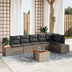 vidaXL Set de canapé de jardin 7 pièces avec des coussins gris en rotin synthétique et acacia