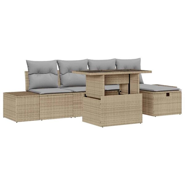 vidaXL Ensemble de canapé de jardin 7 Pièces Beige Poly rotin
