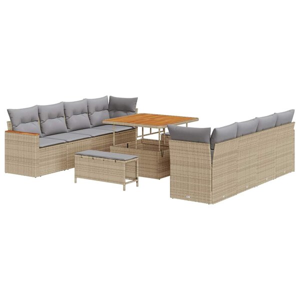 vidaXL Ensemble de canapé de jardin 11 Pièces Beige Poly rotin