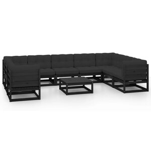 Salon de jardin meuble d'extérieur ensemble de mobilier 10 pièces avec coussins noir bois de pin massif 02_0015106
