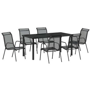 vidaXL Ensemble de salle à manger pour jardin 7 Pièces Noir