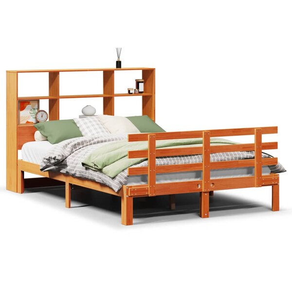 vidaXL Lit bibliothèque sans matelas cire marron 140x190 cm pin massif