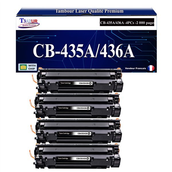 T3AZUR -4x Toners compatibles avec HP CB436A (36A) pour HP LaserJet M1120  M1120MFP  M1120N  M1522MFP  M1522N  M1522NF  P1505  P1505N