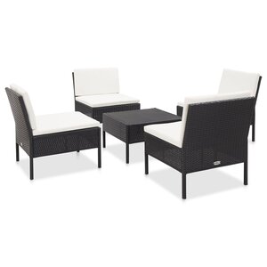 vidaXL Salon de jardin 5 Pièces avec coussins Résine tressée Noir