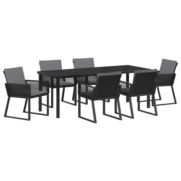 vidaXL Ensemble de salle à manger pour jardin 7 Pièces Noir