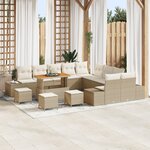 Ensemble de Canapés de Jardin vidaXL de 14 Pièces avec Coussins Beige Poly Rattan Acacia